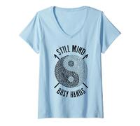 Femme Crochet Crochet Funny Still Mind Busy Hands Yin Yang Zen T-Shirt avec Col en V