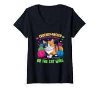 Femme Crochet Faster Than A Laser Pointer Or The Cat WINS T-Shirt avec Col en V