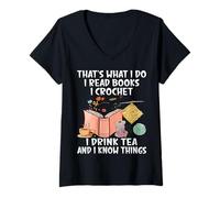 Femme Crochet, Lecture, Livres, thé, Crochet, Crochet T-Shirt avec Col en V