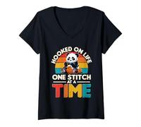 Femme Crochet Tricot One Stitch at A Time T-Shirt avec Col en V