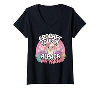 Femme Crochet You Say Alpaga My Yarn Humour T-Shirt avec Col en V