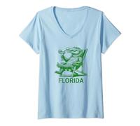Femme Crocodile vert buvant une margarita Floride T-Shirt avec Col en V