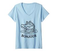 Femme Crocodiles Crocodiles Gator Bonjour Meme T-Shirt avec Col en V