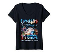 Femme Croisière à Travers Les 33 Ans du 33e Anniversaire d'une croisière en Couple T-Shirt avec Col en V
