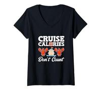 Femme Croisière Calories Bateau de croisière Amoureux de fruits de mer Équipe de croisière T-Shirt avec Col en V