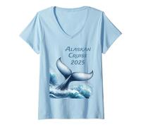Femme Croisière en Alaska 2025 Bateau Vacation Ocean Whale and Family T-Shirt avec Col en V