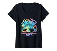Femme Croisière en Alaska 2026 - Vacances en Famille Assorties pour Hommes, Femmes, Enfants T-Shirt avec Col en V