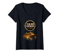Femme Croisière en Famille Eclipse Solar Total Recuerdo T-Shirt avec Col en V