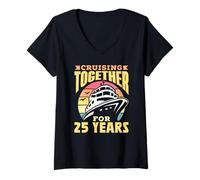 Femme Croisière Ensemble pour 25 Ans d Anniversaire de Mariage de croisière T-Shirt avec Col en V