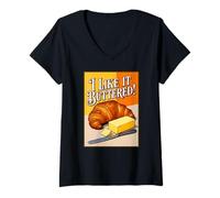 Femme Croissant Je l'aime Bien beurré T-Shirt avec Col en V