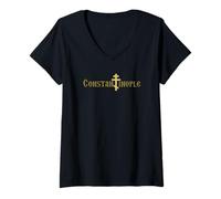 Femme Croix Byzantine chrétienne orthodoxe de Constantinople T-Shirt avec Col en V