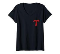 Femme Croix catholique Saint-François Tau T-Shirt avec Col en V