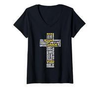Femme Croix chrétienne avec Noms de Jésus T-Shirt avec Col en V