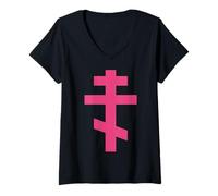 Femme Croix chrétienne orthodoxe Orientale Foi jésus T-Shirt avec Col en V