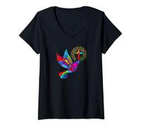 Femme Croix colorée de Colombe du Saint-Esprit Louange Jésus baptême Jésus T-Shirt avec Col en V
