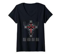 Femme Croix d'amour Gothique T-Shirt avec Col en V