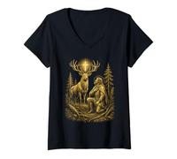 Femme Croix de cerf catholique Chasseur St Hubert T-Shirt avec Col en V