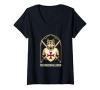 Femme Croix de Croisade des Templiers T-Shirt avec Col en V