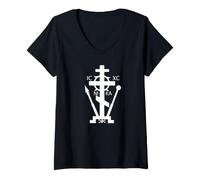 Femme Croix de Golgotha orthodoxe Blanche T-Shirt avec Col en V