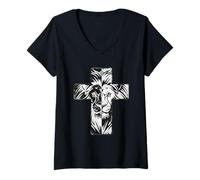 Femme Croix de Lion majestueuse avec Force spirituelle T-Shirt avec Col en V