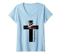 Femme Croix de Pardon Religieuse chrétienne Religieuse Bible Pigeon T-Shirt avec Col en V
