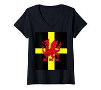 Femme Croix de St Davids et Dragon Gallois Art vectoriel T-Shirt avec Col en V