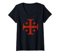Femme Croix des Templiers de Jérusalem Rouge Vieilli T-Shirt avec Col en V