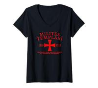 Femme Croix des Templiers en Latin 1118-1312 imprimé Rouge Vieilli T-Shirt avec Col en V
