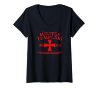 Femme Croix des Templiers en Latin 1118-1312 Rouge T-Shirt avec Col en V