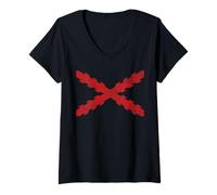 Femme Croix espagnole du Drapeau Bordeaux Croix de Saint André scie dent T-Shirt avec Col en V