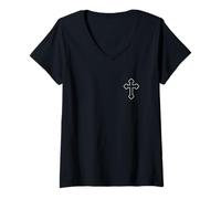 Femme Croix orthodoxe Russe T-Shirt avec Col en V