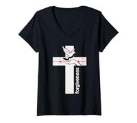 Femme Croix Religieuse Pardon Pigeon d'inspiration chrétienne T-Shirt avec Col en V