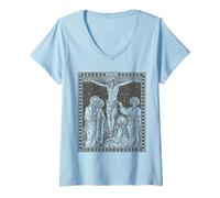 Femme Croix Traditionnelle catholique missale Roman de Jésus Crucifixion T-Shirt avec Col en V