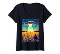 Femme Crop Circles - Message in The Field OVNI Alien Vintage T-Shirt avec Col en V