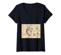 Femme Croquis de cœur Anatomique Da Vinci Vintage Medical Science T-Shirt avec Col en V