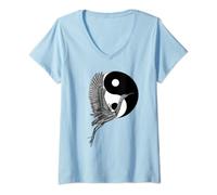Femme Croquis de Grue de Tai Chi Yin Yang T-Shirt avec Col en V