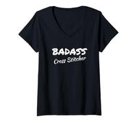 Femme Cross Stitching Badass Cross Stitcher T-Shirt avec Col en V