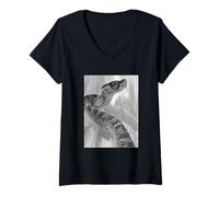 Femme Crotale avec Lunettes de Soleil Cool Reptile Animal Photo Booth T-Shirt avec Col en V