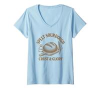 Femme Croûte d'épeautre au levain et Gloire Motif Boulangerie Rustique T-Shirt avec Col en V