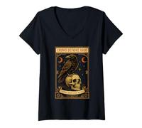 Femme Crows Before Bros Carte de Tarot Gothique Crâne Corbeau pour Femme et Adolescente T-Shirt avec Col en V