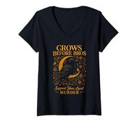 Femme Crows Before Bros Soutenez Votre réseau Local Murder Crow Raven Women T-Shirt avec Col en V