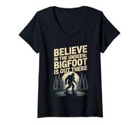 Femme Croyez en l'invisible Bigfoot Sasquatch Forest Cryptid Men T-Shirt avec Col en V