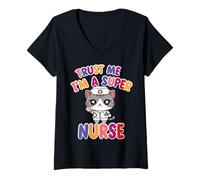 Femme Croyez-Moi, Je suis Une Super infirmière - Chat Infirmier T-Shirt avec Col en V