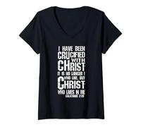 Femme Crucified with Christ Galates 2:20 Faith & Identity T-Shirt avec Col en V