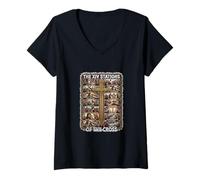 Femme Crucifix de carême catholique du carême Latin T-Shirt avec Col en V