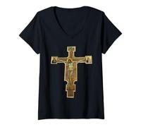Femme Crucifix Italien Peint Giotto School Medieval Retable T-Shirt avec Col en V