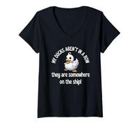 Femme Cruise Ducks Mine aren't in A Row They are Somewhere on Ship T-Shirt avec Col en V