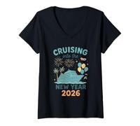 Femme Cruise Into New Year 2026 Bringing New Year Matching Family T-Shirt avec Col en V