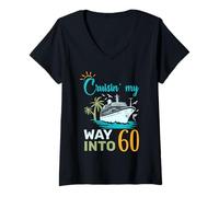 Femme Cruisin My Way Into 60e anniversaire de Smooth Sailing T-Shirt avec Col en V