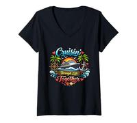 Femme Cruisin' Through Life Together Seaside Cruise Love Couple T-Shirt avec Col en V